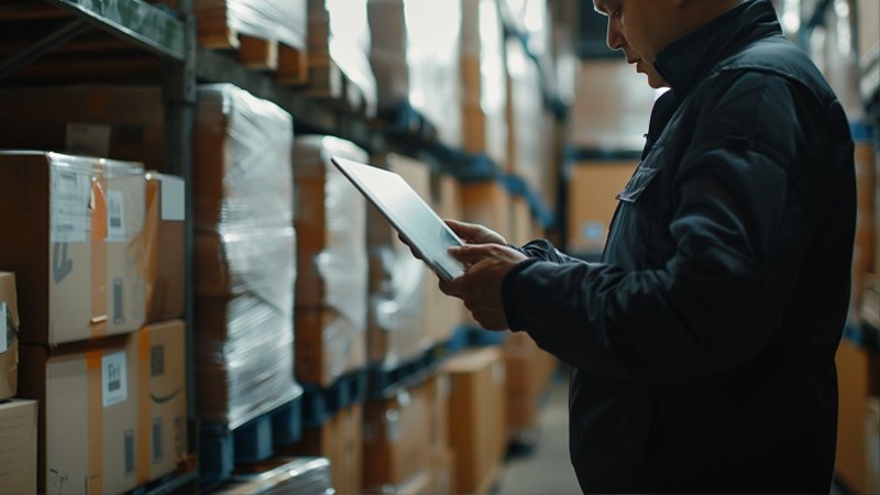 alt="A person is checking the warehouse goods"